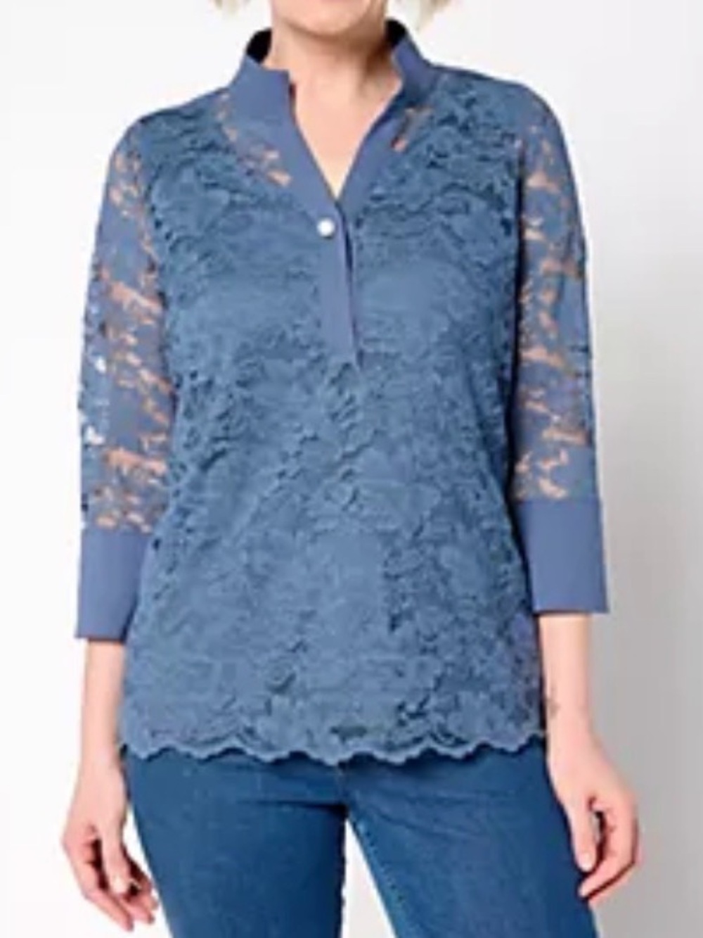 Beautiful by Laurence Zarian 3/4 Sleeve Lace Blouse w/ Vintage Indigo, Medium